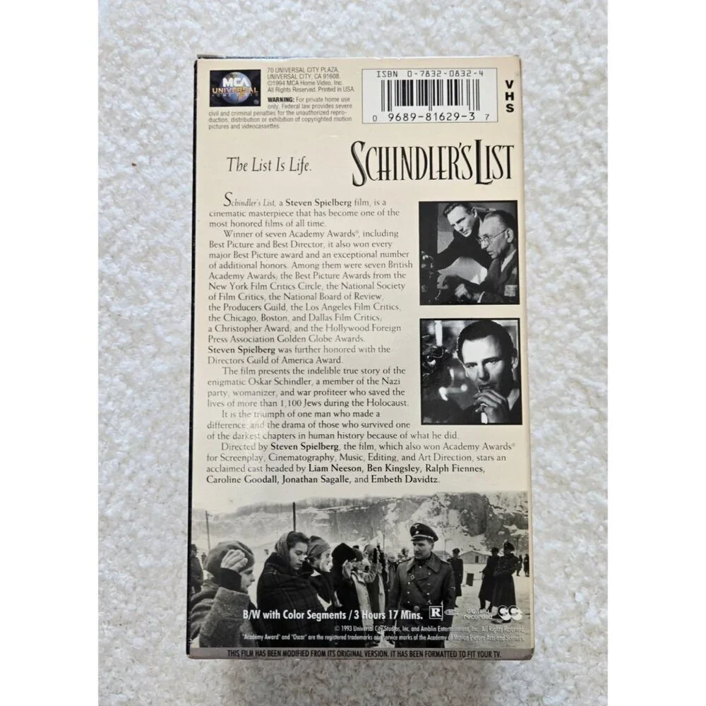 Schindlers List (VHS, 1997, 2-Tape Set)